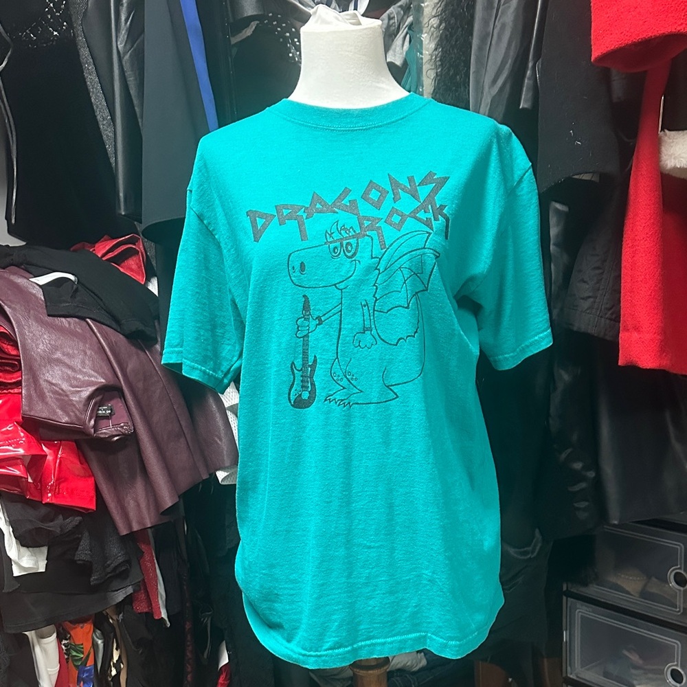 Teal Graphic T-Shirt with Dragon Print